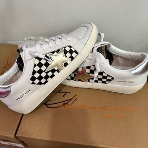 Vintage Havana Black and White Checkered Sneakers with Gold Star